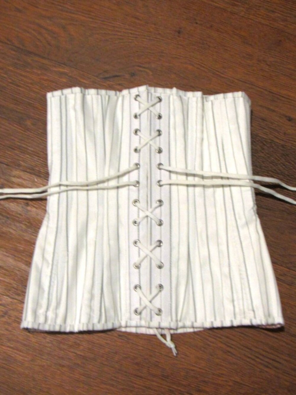 White Pinstripe Underbust Waist Training Corset Steel Boned 24" - Picture 6 of 15